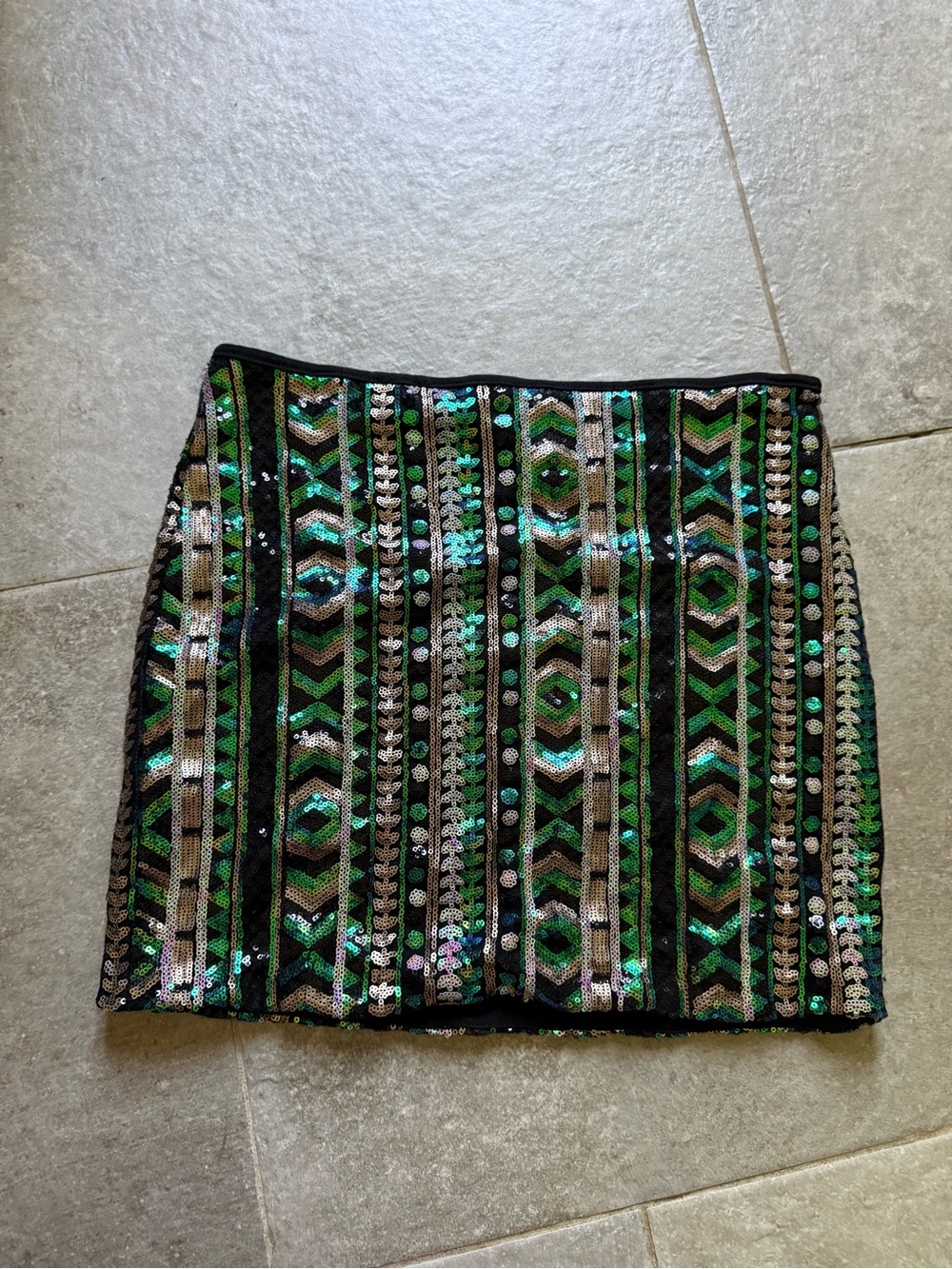 Body Central Black Mini Skirt with Green & Silver Sequins